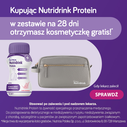 Kupując Nutridrink Protein w zestawie na 28 dni otrzymasz kosmetyczkę gratis