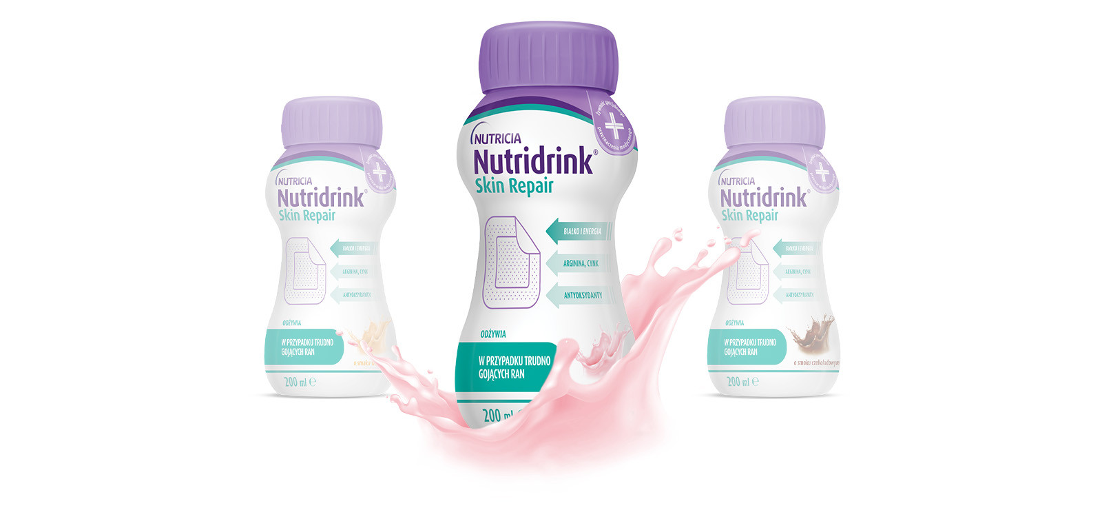 Nutridrink Skin Repair jest dostępny w różnych smakach – smak truskawkowy.